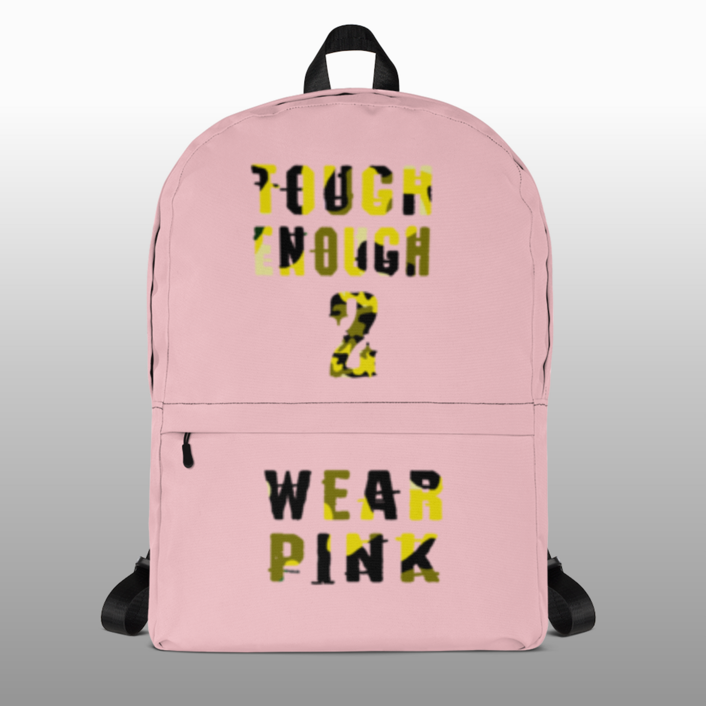 Backpack pink logo yellow and black