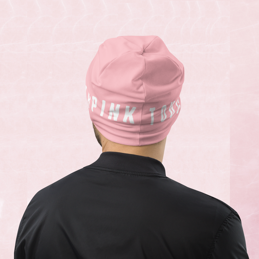Beanie pink and white logo