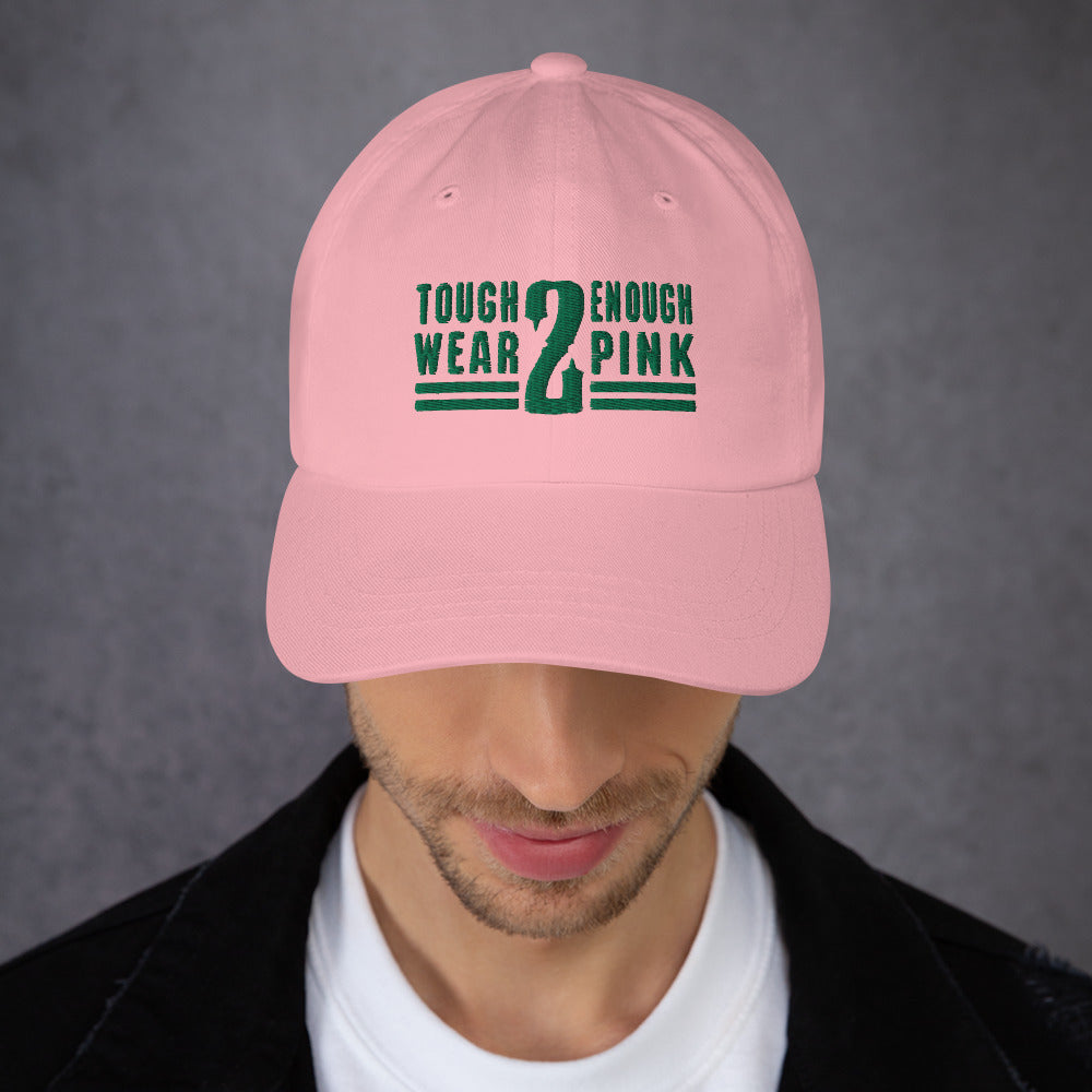 PINK hat green embroidery