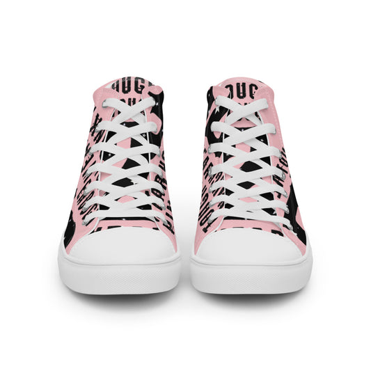 Men’s high top canvas shoes pink black logo