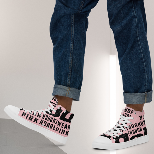 Men’s high top canvas shoes pink black logo