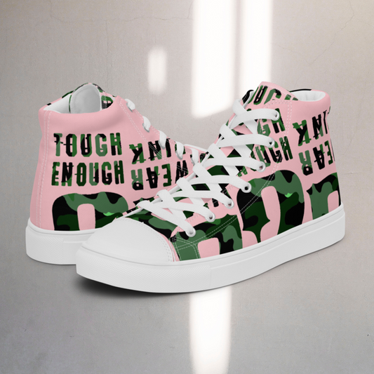 Men’s high top canvas pink shoes green logo