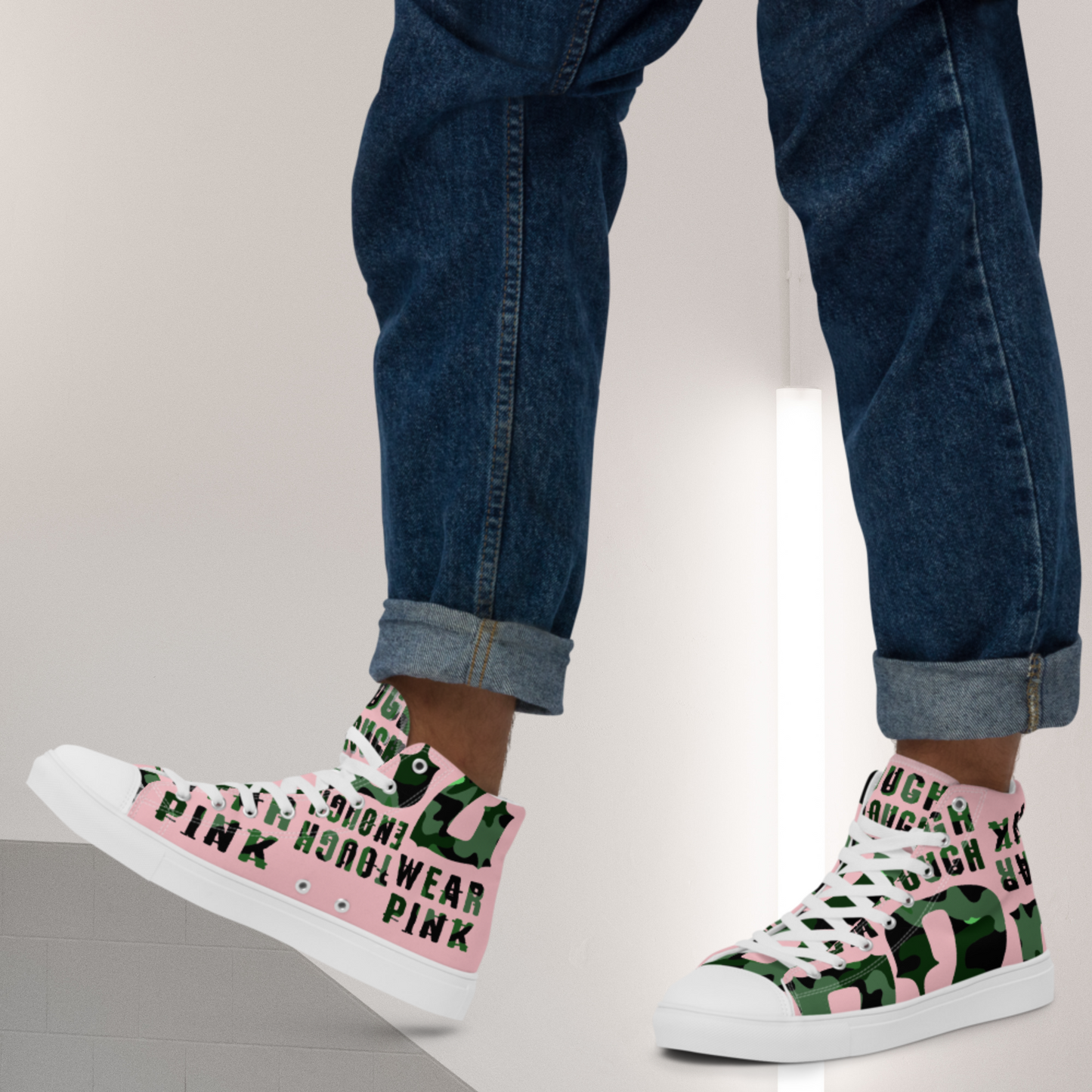 Men’s high top canvas pink  shoes green logo