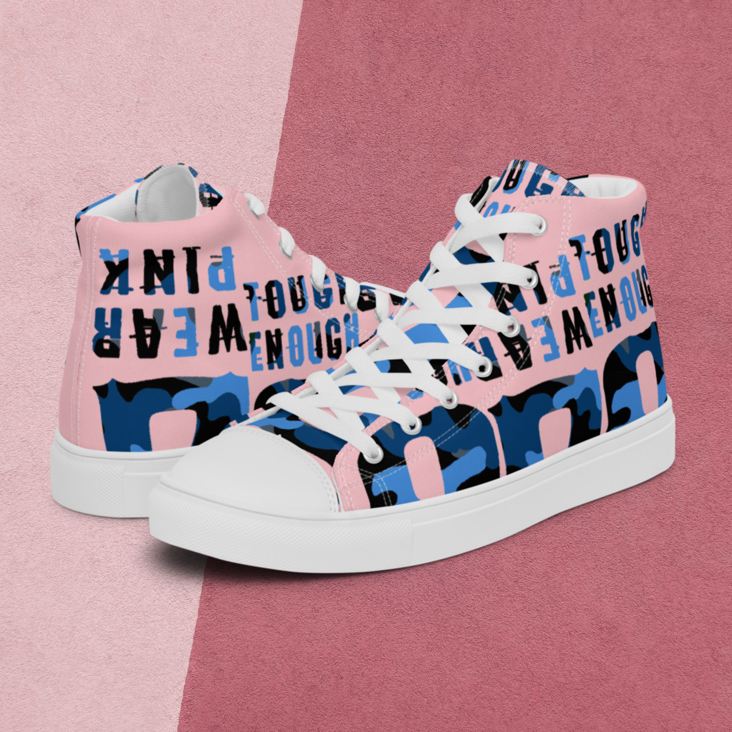 Men’s high top canvas pink shoes blue logo