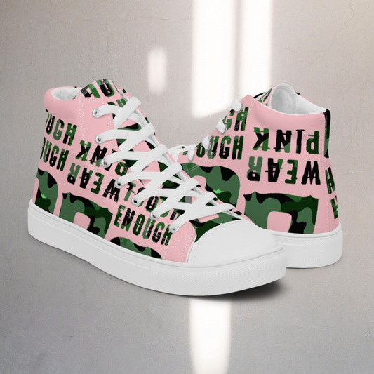 Men’s high top canvas pink shoes green logo